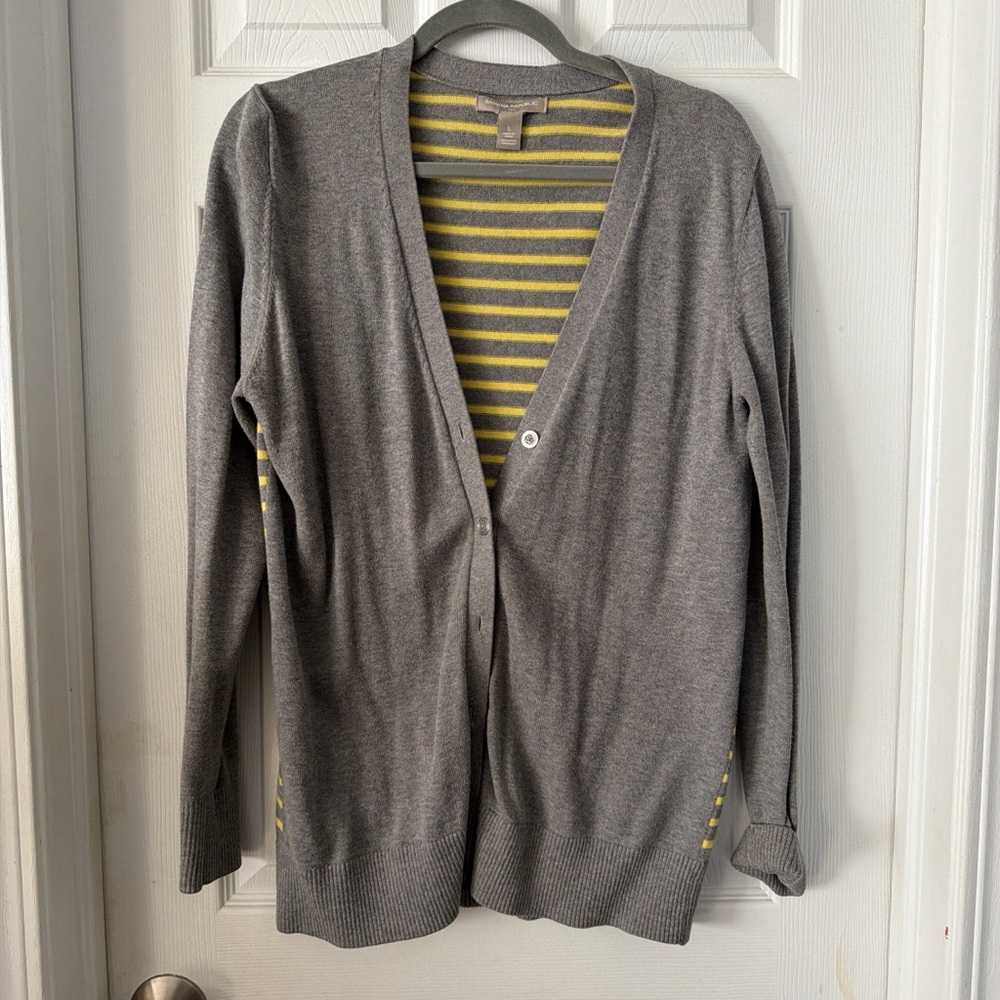 Banana Republic Gray Cardigan with Yellow Stripes